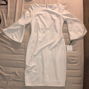 NWT Calvin Klein White Bell-Sleeve Cocktail Dress